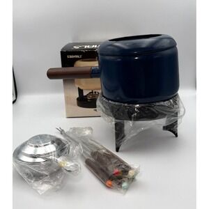 NOS Vintage ESSENTIALS Enamelware Fondue (Blue) Model #5073 *Made in Japan